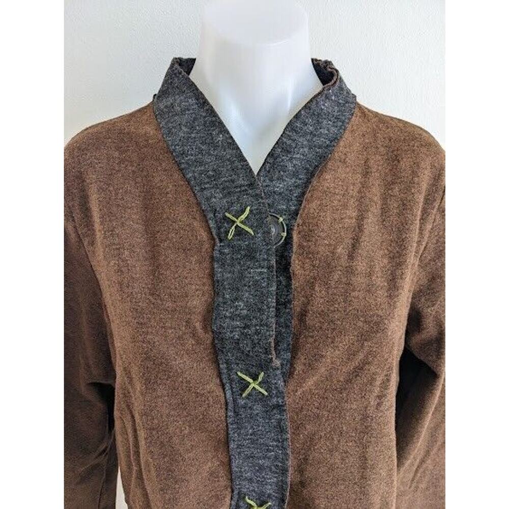 Habitat Size Medium Button Up Jacket Shacket Brown Grey V Neck Long Sleeves - Picture 3 of 5